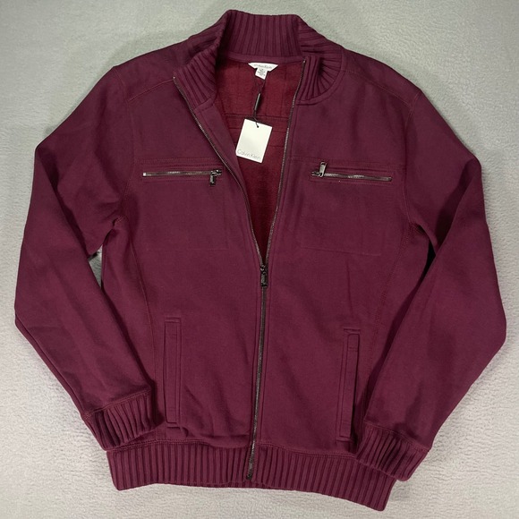 Calvin Klein Jackets & Blazers - Calvin Klein Bomber Jacket Womens Medium Burgundy Full Zip Rib Knit NWT